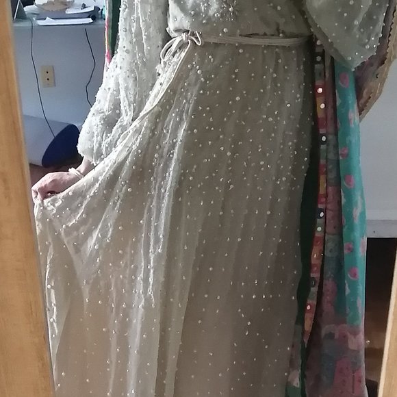 Hand Sewn Delicate Beaded Dress Long Sleeve Size Small - Picture 4 of 11